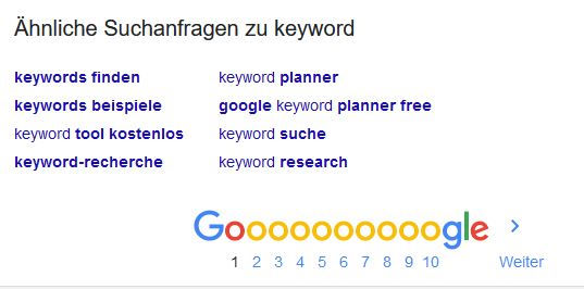 Google suggest untere seite der Google Suchee